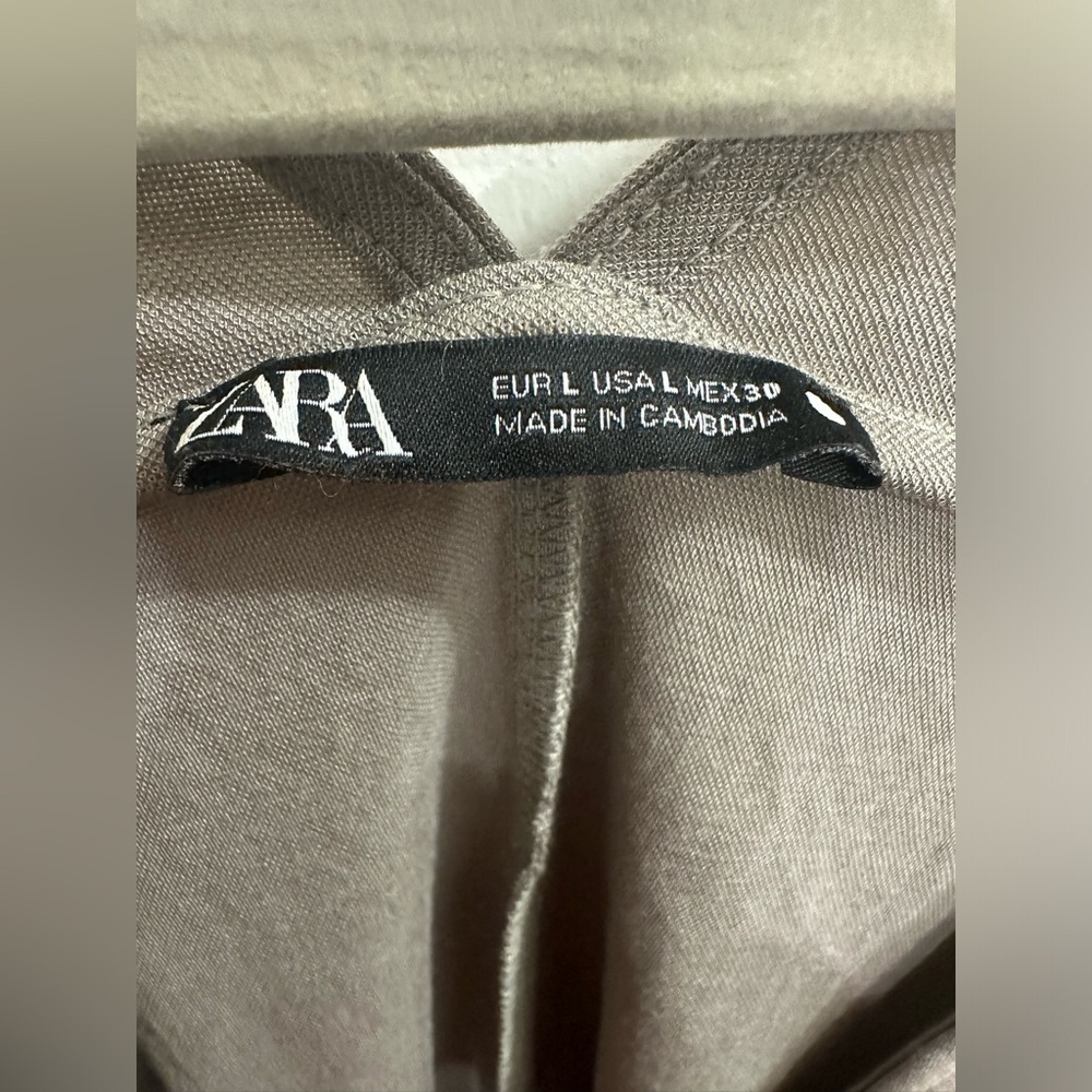 Zara Dress Womens Large Midi Suede Belted Cap Sleeve V Neck On Trend Summer - Picture 4 of 7